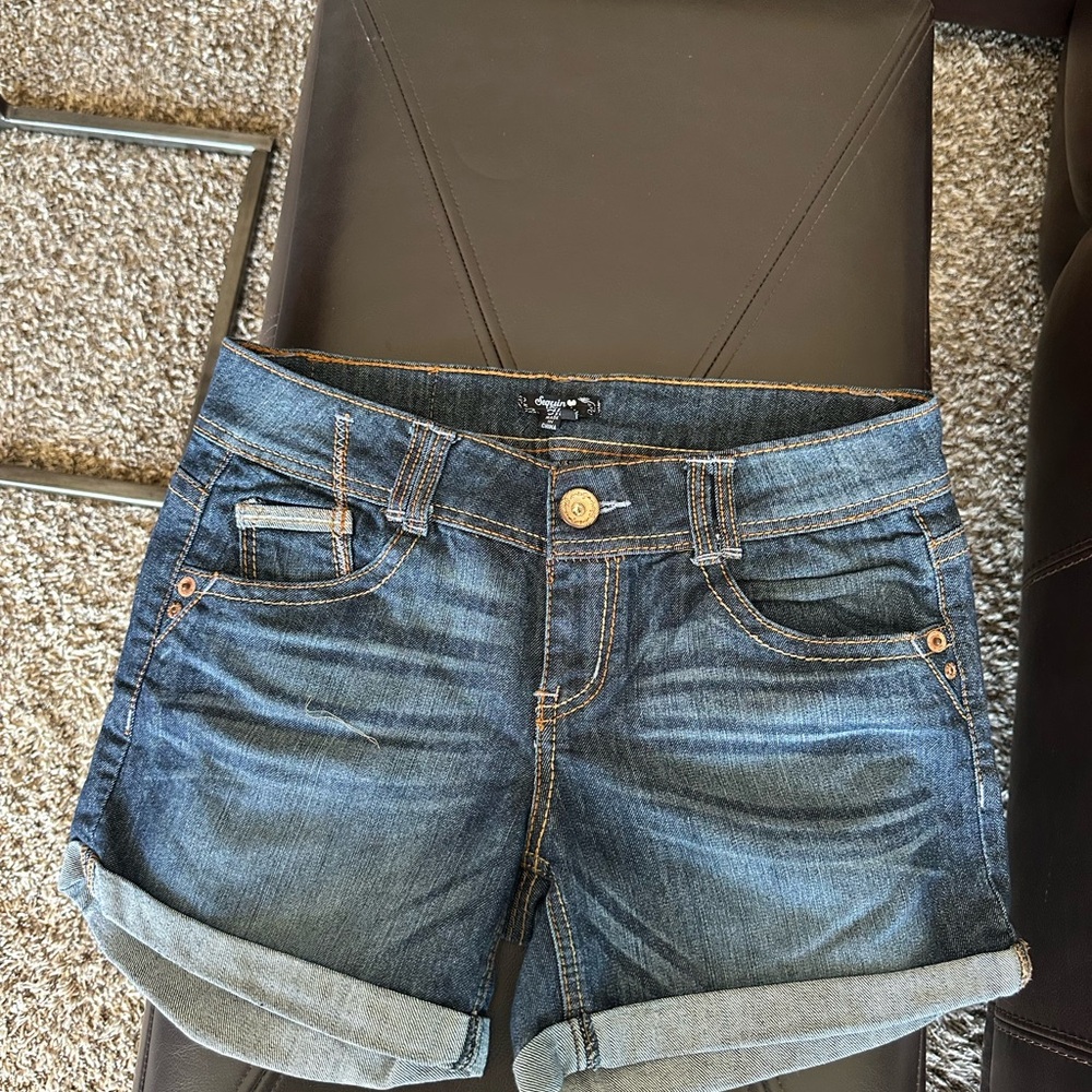Sequin Hearts Dark Blue Jean Shorts